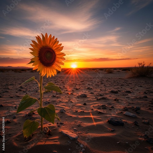 Desert Bloom Under a Fiery Sky
