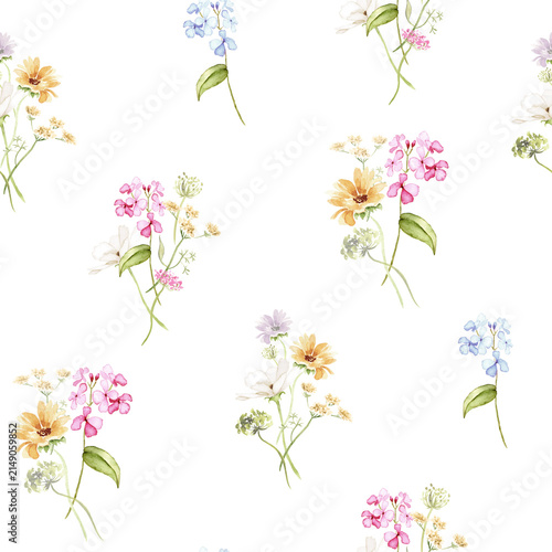 Seamless Watercolor Meadow Flower Repeat Design