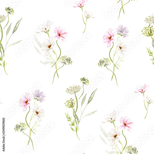 Delicate Watercolor Wildflower Seamless Pattern Design