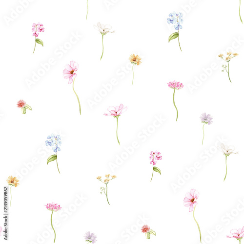 Scattered Watercolor Wildflower Seamless Pattern Design