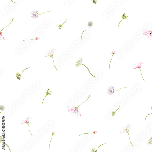Tiny Watercolor Meadow Flower Seamless Pattern