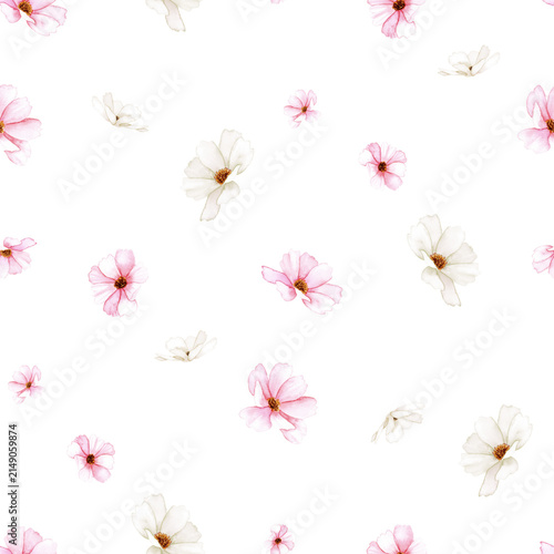 Minimal Watercolor Cosmos Floral Seamless Pattern