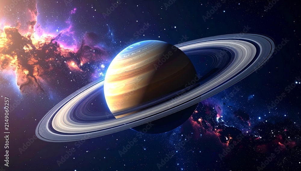Naklejka premium Earth and Moon Orbiting in Deep Space with Stars and Galaxy Background, Beautiful Blue Planet Earth Globe Illuminated by Sunlight in the Vast Universe and Cosmic Atmosphere
