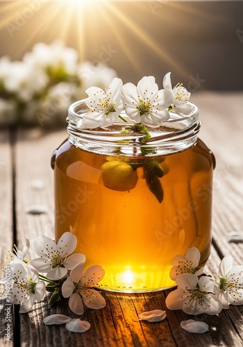 Golden Nectar, Sun-Kissed Blossoms on Rustic Wood
