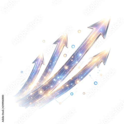 Abstract Business Growth and AI Integration Elements with Ascending Arrows and Futuristic Glowing Nodes Isolated on Transparent Background