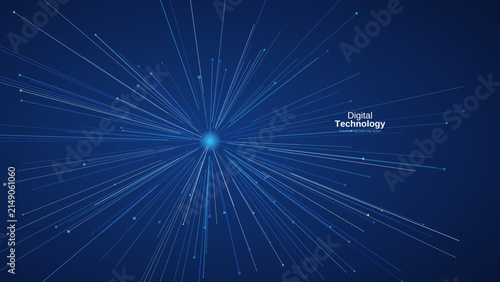 Foto Digital technology background vector, high speed data streaks and particles warp