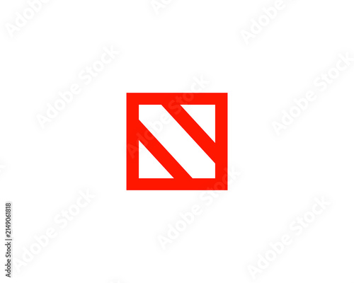Geometric square frame logo design. Minimal red diagonal line icon logotype. Modern graphic symbol for tech, construction and corporate brands.