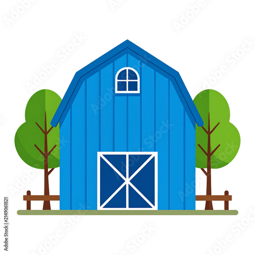Vector Illustration of a Rustic Barn and Farm House with Silo on Green Grass Landscape, Rural Architecture Icon Design for Agriculture Property and Estate Concept
