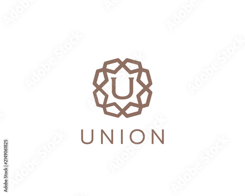 Luxury letter U ornament logo design. Elegant gold geometric initial logotype. Premium emblem for hotel, beauty, fashion and wealth management brands.