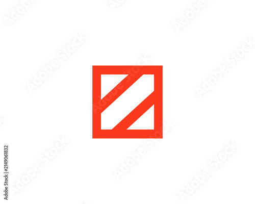 Geometric square frame logo design. Minimal red diagonal line icon logotype. Modern graphic symbol for tech, construction and corporate brands.