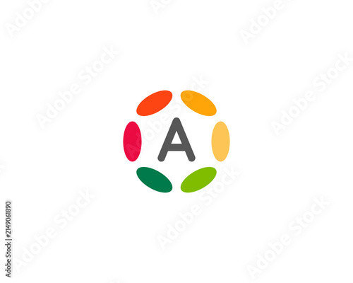 Abstract letter A logo design. Colorful circle ring or petal frame logotype. Playful geometric symbol for tech, media and creative brands