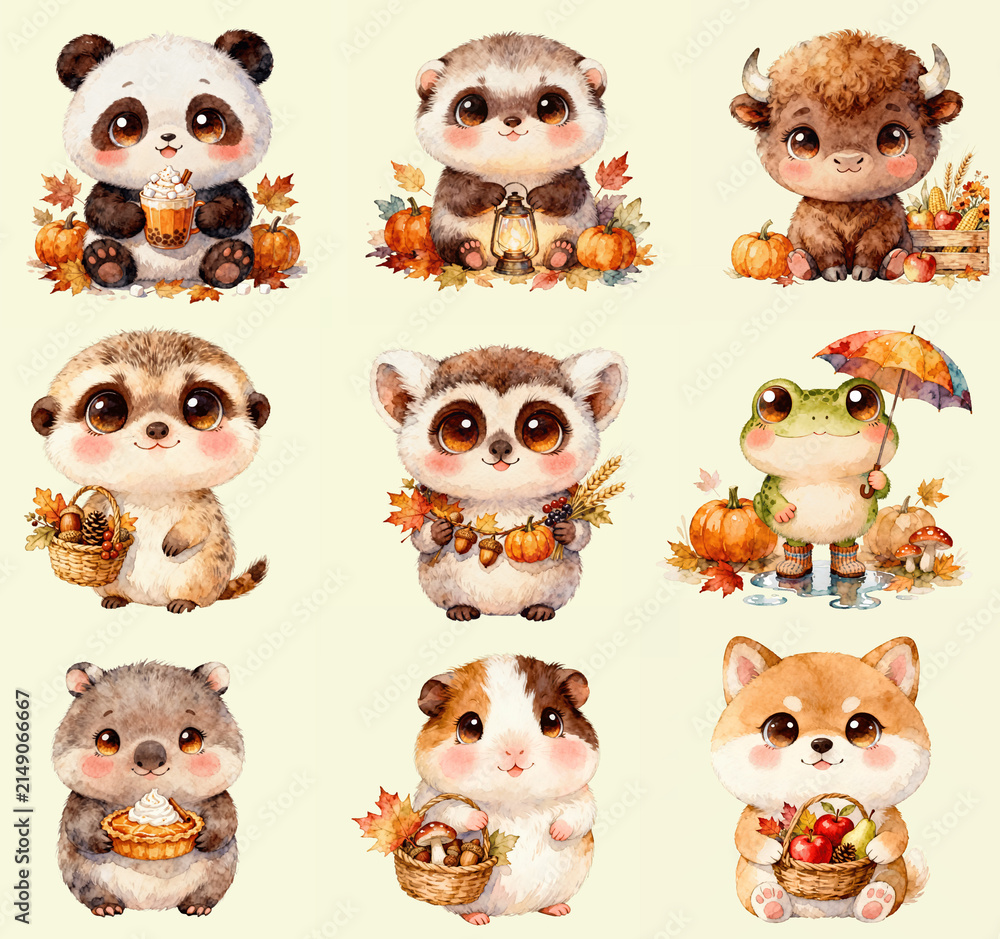 Fototapeta premium set of funny Autumn Animals
