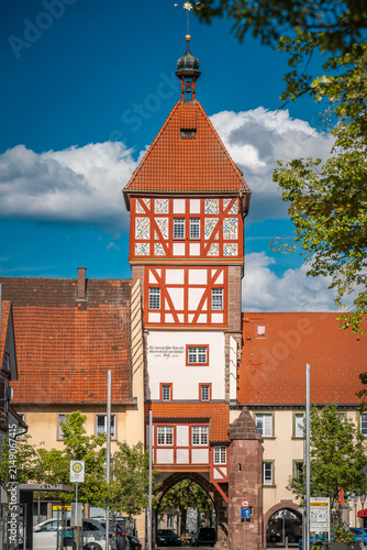 Historic half timbered Mühlentor gate tower in Braunlingen ideal for travel guides