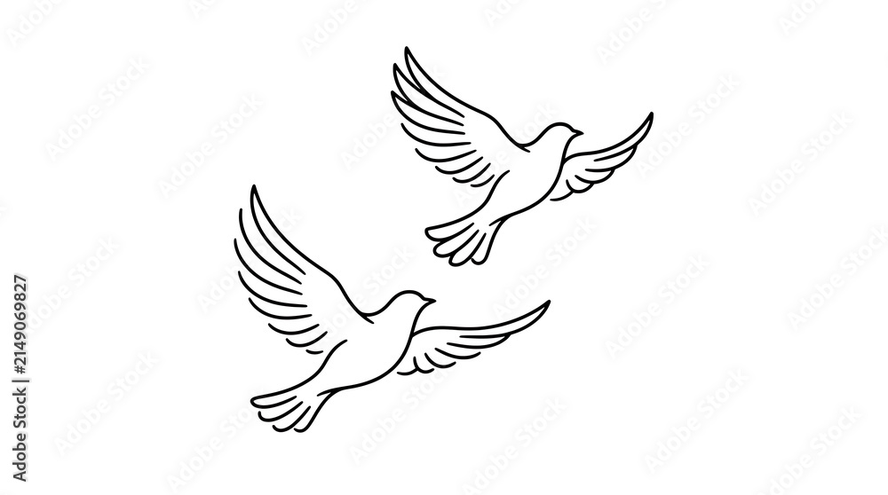 Obraz premium Two white birds flying in the sky on a white background