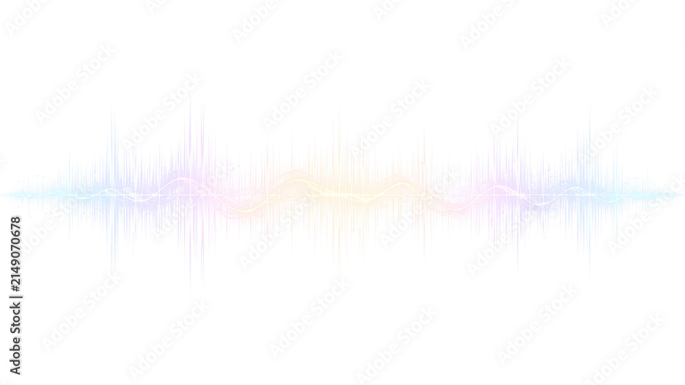 Obraz premium Realistic Neon Sound Signal with Flowing Audio Wave on Black Background Bright Technology Frequency Line Overlay for Modern Graphic Design Resources.