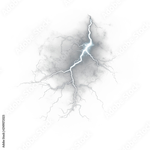 Brilliant white lightning bolt illuminates a dark, cloudy expanse