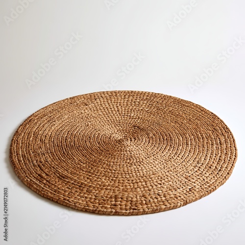 Wicker rug sits against white background.
