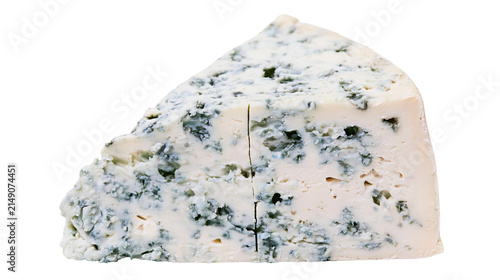 Foto Wedge of blue cheese with visible mold veins
