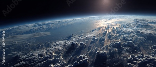 Breathtaking view of Earth from space, showcasing clouds and atmosphere.