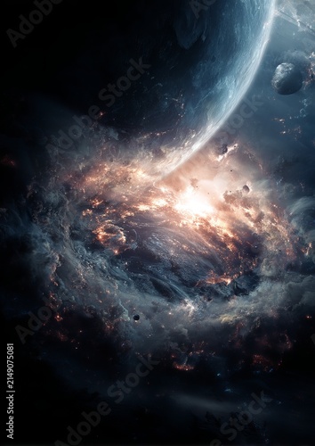 Cosmic Dance - A Celestial Ballet of Light and Matter in Deep Space.