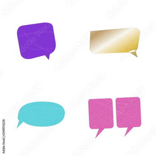 Assorted speech bubbles with textured patterns during bright studio lighting isolated on transparent background