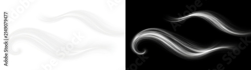 Картината върху платно Realistic Soft Wind Wave with Transparent Air Flow on Black Background Fresh Breeze Stream Overlay for Modern Graphic Design Applications