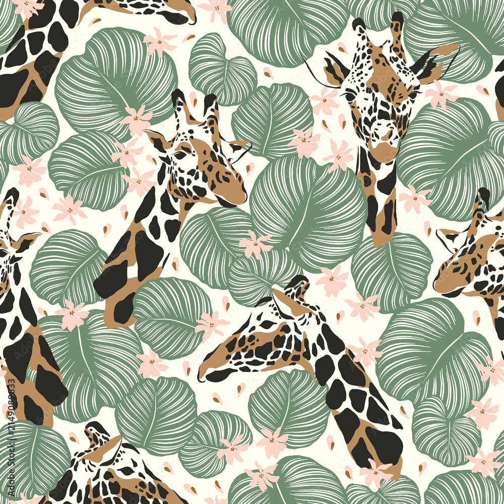 seamless pattern with birds and flowers