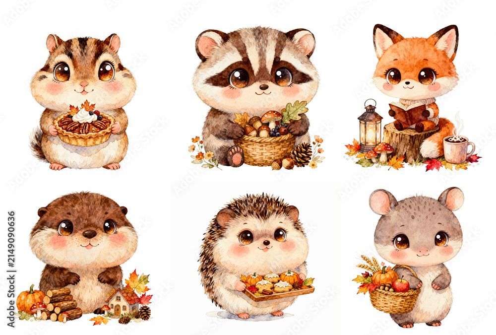 Obraz premium set of funny Autumn Animals