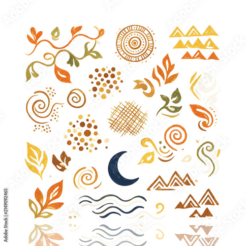 Abstract Cultural Organic Shapes with Handcrafted Earthy Aesthetic, Modern Minimal 3D Elements Isolated on Transparent Background