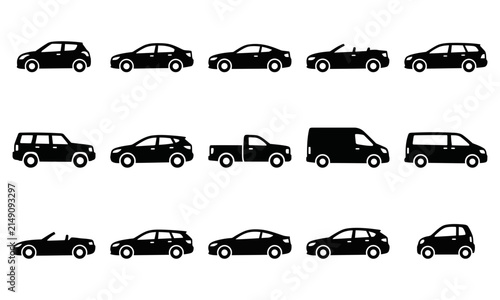 Set of various car vehicle body silhouettes and automotive design templates vectors