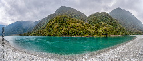 Bild auf Leinwand Haast River Viewpoint, Zusammenfluss mit Landsborough River bei Clarke Bluff, tu
