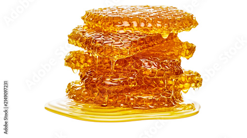 Принти на полотні Stack of honeycomb dripping golden honey