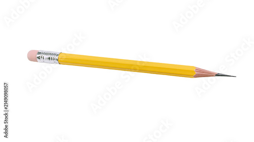 Yellow hexagonal pencil with pink eraser and metal ferrule