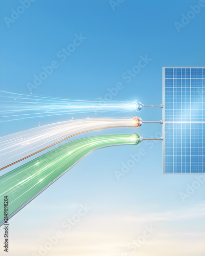 One energy stream dividing into three distinct demand bands and rejoining a balanced grid for clean energy, electrification, grid modernization and climate-investment campaign