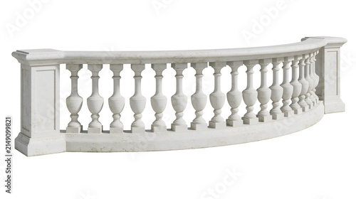 Curved white stone balustrade with decorative balusters