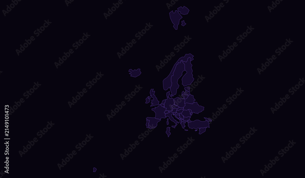 Obraz premium Minimalist dark purple map of europe with country borders