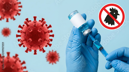 Medical professional preparing avian influenza vaccine injection against virus outbreak