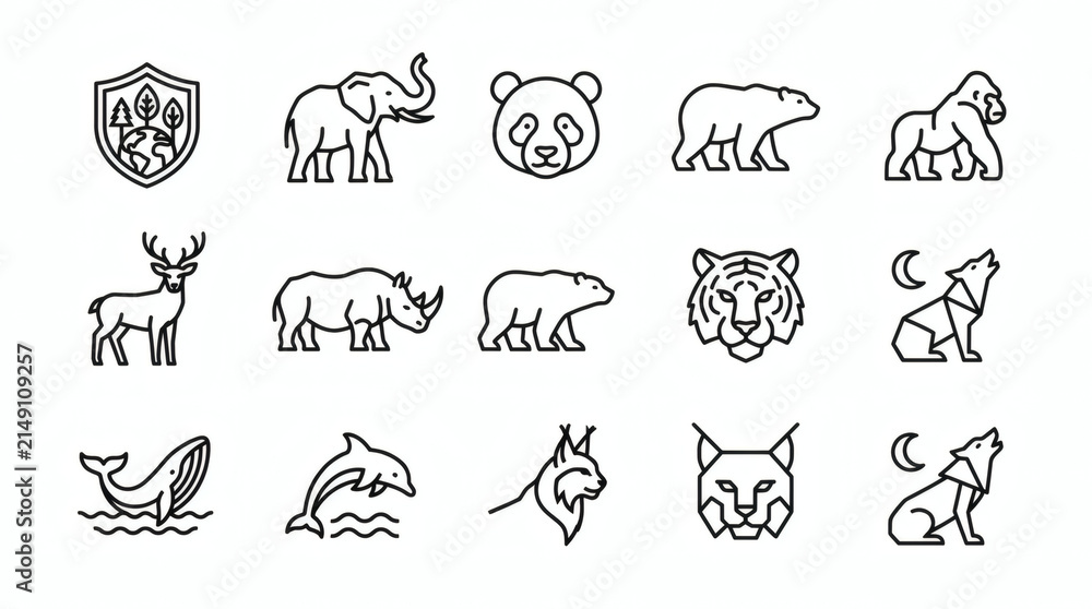 Obraz premium Black and White Animal Icons Set