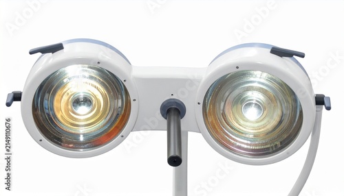Dual surgical light fixture for operating room isolated on white background