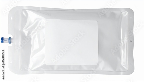Medical iv fluid bag with a blank label isolated on white background