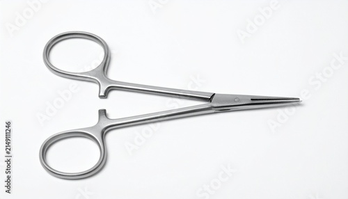 Medical hemostatic forceps isolated on white background