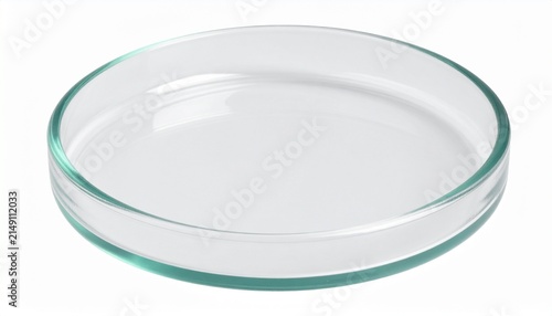 Empty glass petri dish isolated on white background