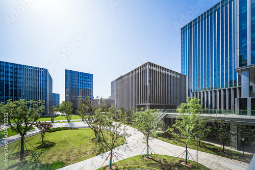 Foto Harmonizing Modern Architecture with Nature in a Serene Urban Landscape