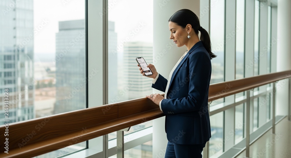 Fototapeta premium Businesswoman Using Smartphone by Office Window