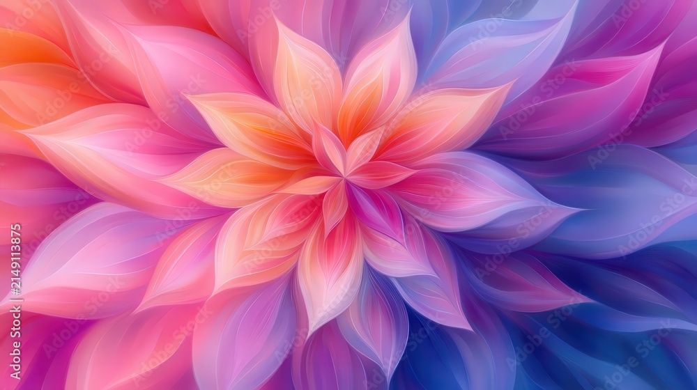 Obraz premium A vibrant floral abstract design featuring soft petals in shades of pink, purple, and orange, suitable for backgrounds, wallpapers, or artistic projects that evoke warmth and creativity,