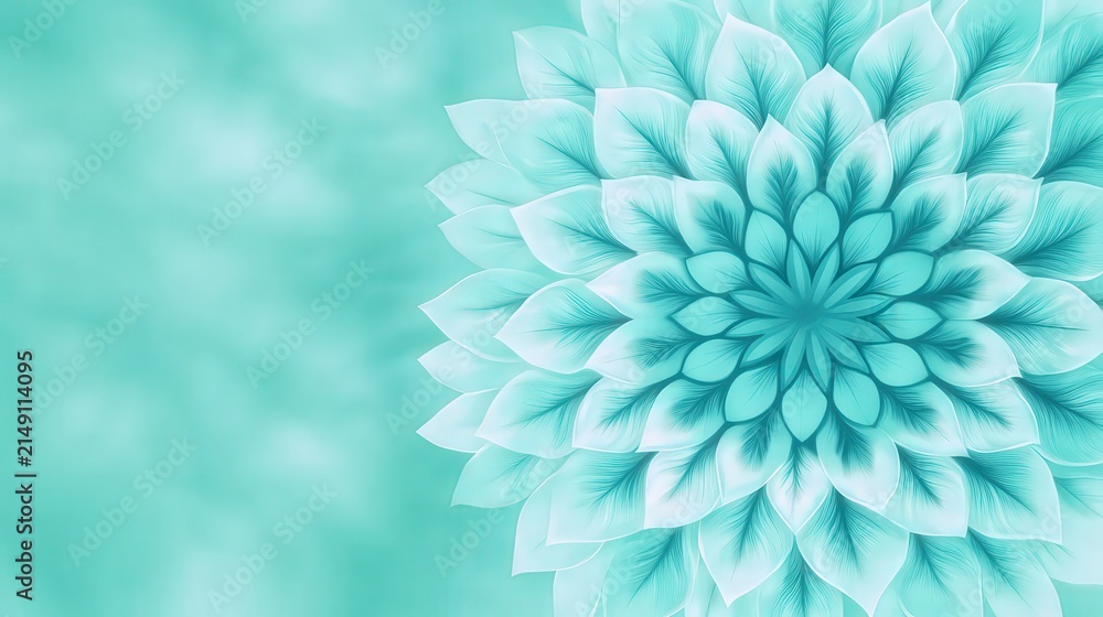 Obraz premium A calming turquoise floral design with intricate leaf patterns, perfect for backgrounds in wellness, meditation, or nature-themed projects, evoking tranquility and harmony,