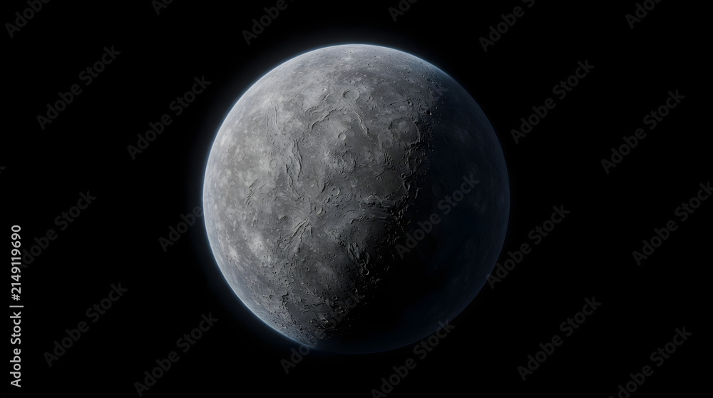 Obraz premium Rocky Gray Planet Floating in Deep Space with Dark Cosmic Background