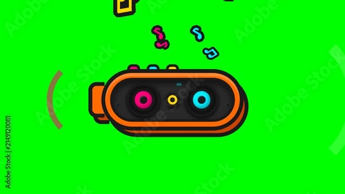 Generic camera graphic with musical notes on green backdrop for media production