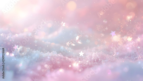 Dreamy Soft Focus Pastel Background with Bokeh Lights, Stars, and Glitter Sparkles