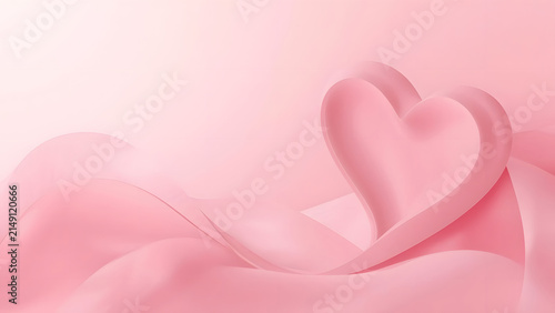 Elegant Pink Ribbon Heart Shape on Soft Fabric Background, Romantic Symbol, Valentine's Day Concept